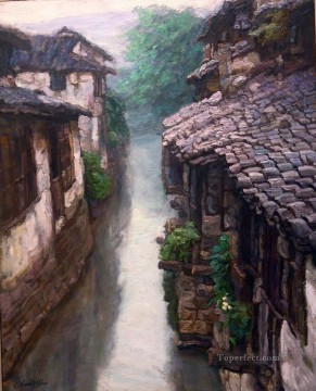 zg053cD146 Southern Chinese Riverside Town Shanshui Chinese Landscape Oil Paintings